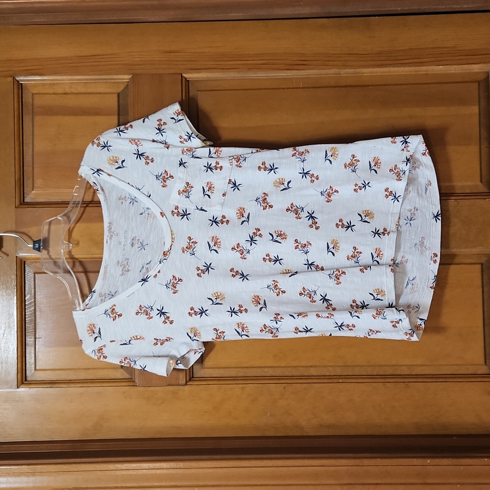 Caslon White Short Sleeve Tee with Rust Floral Print